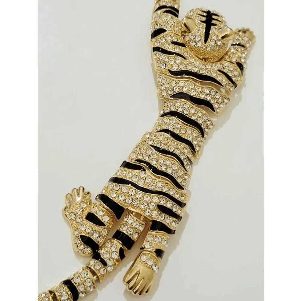 🐯 ✨ Rhinestones Crouching Tiger Bendable Design Blingy Statement Brooch NEW